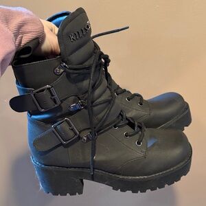 Killstar Black Combat Boots with Buckles